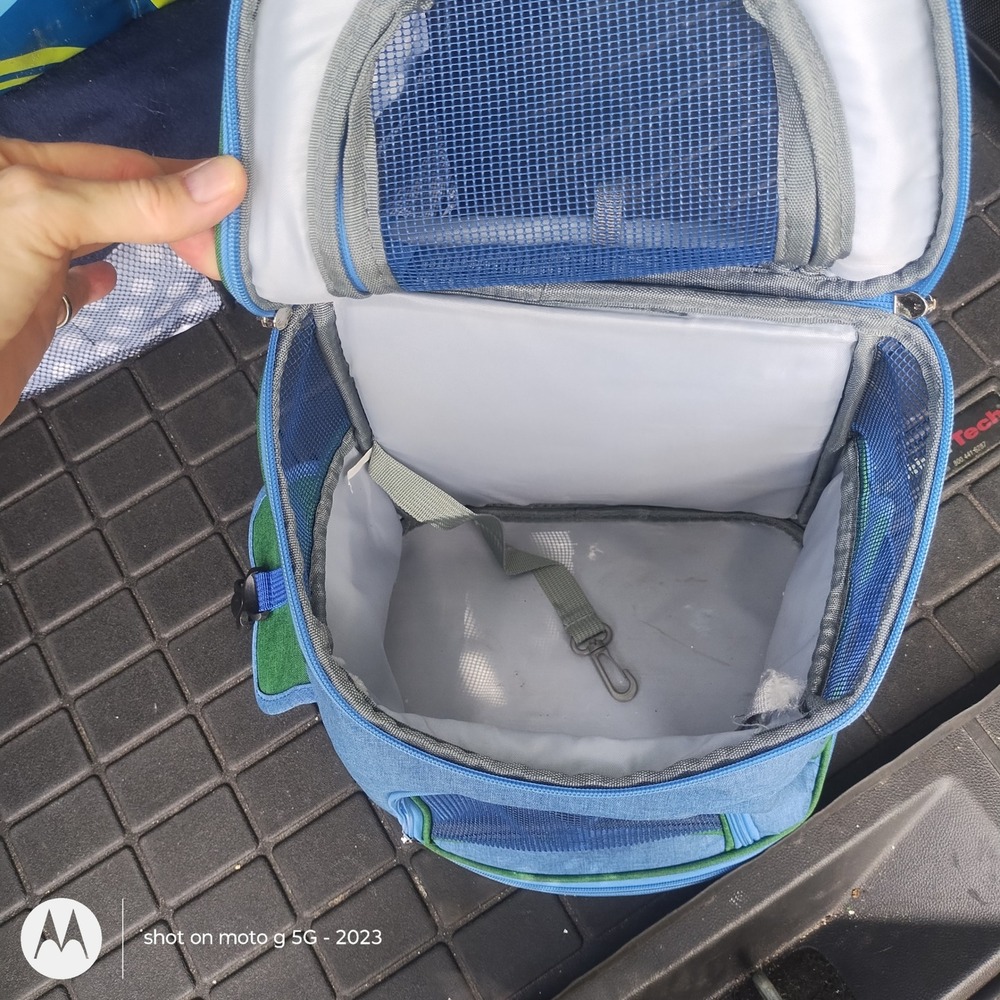 Blue Green Pet Carrier Backpack for Small Dogs Cats Mesh Travel Bag with Tether - Picture 5 of 5